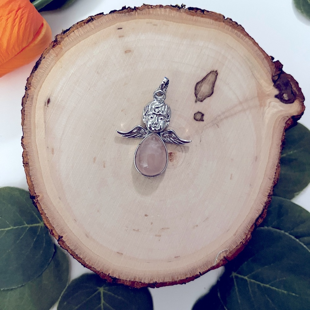 Rose quartz Angel pendant